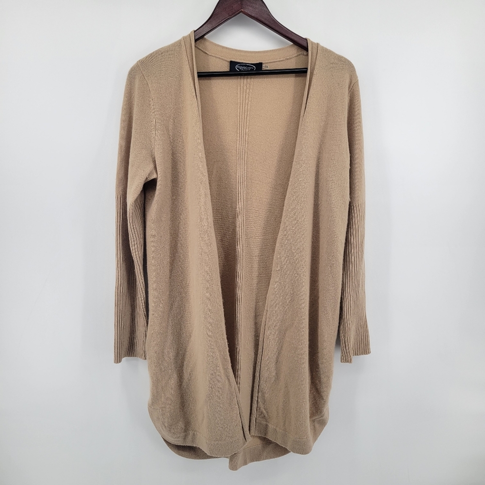 Magaschoni Cashmere Tan Open Front Cardigan With Pockets Small